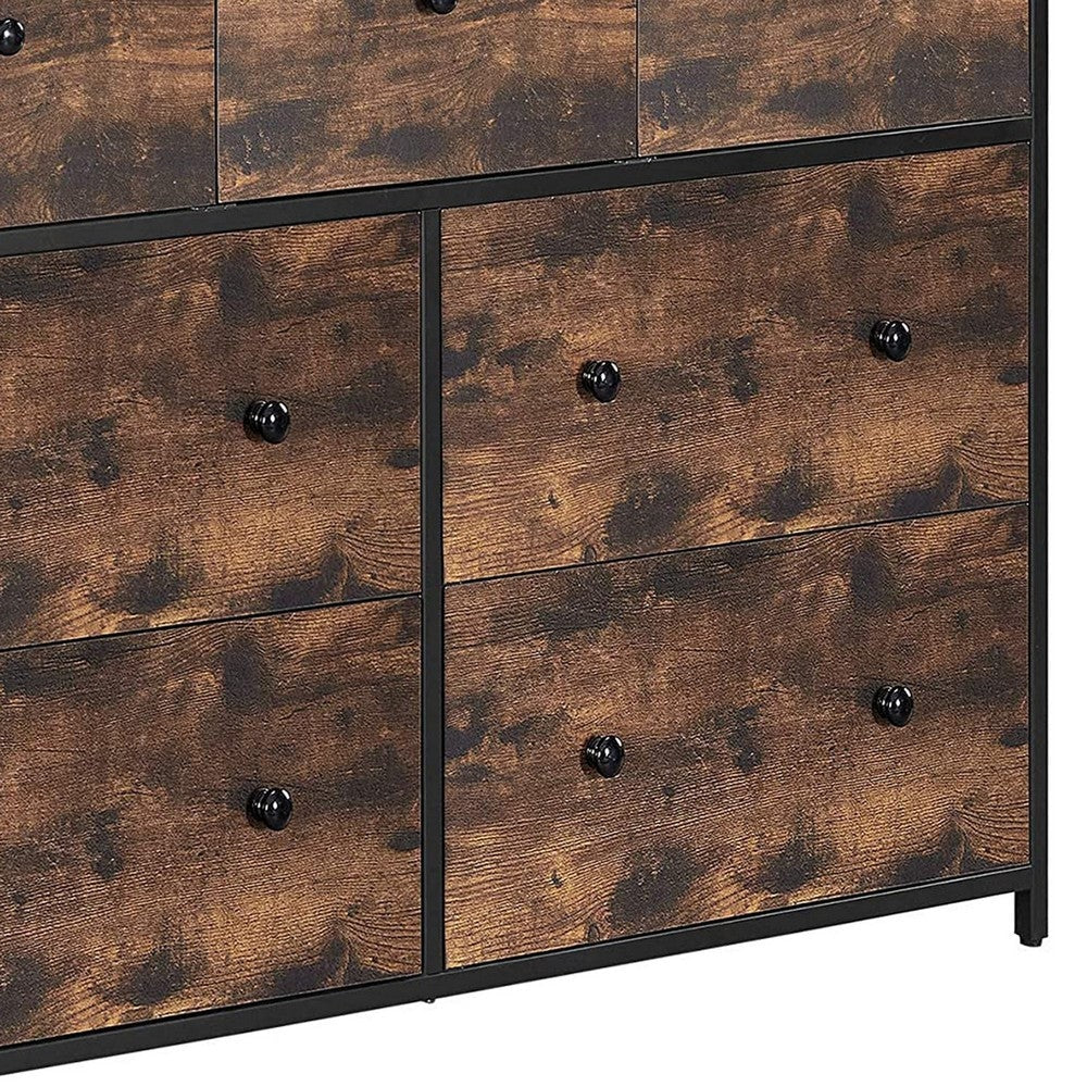 Doe 43 Inch 7 Drawer Dresser Engineered Wood Metal Rustic Brown Black By Casagear Home BM277141