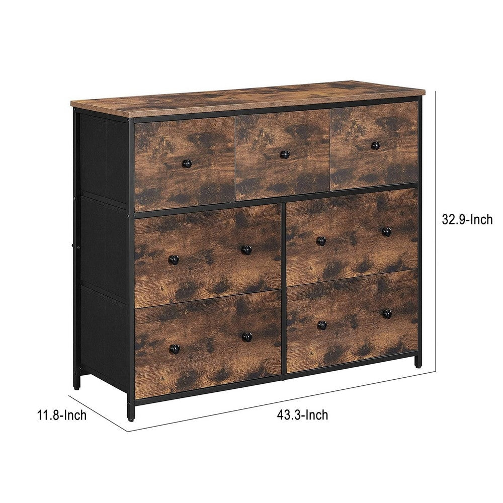 Doe 43 Inch 7 Drawer Dresser Engineered Wood Metal Rustic Brown Black By Casagear Home BM277141
