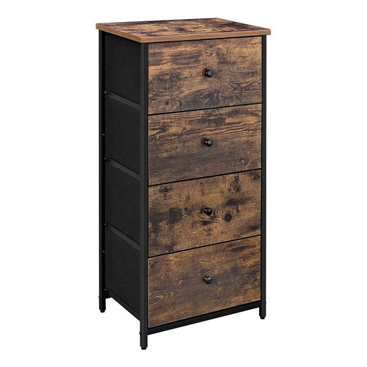 Doe 36 Inch 4 Drawer Tall Dresser Chest, Wood, Metal, Rustic Brown, Black By Casagear Home