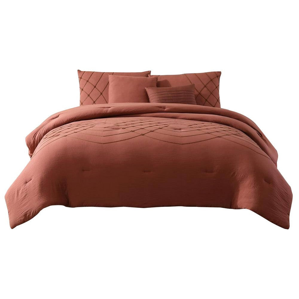 Alice 5 Piece Microfiber Queen Comforter Set Stitched The Urban Port Red By Casagear Home BM277175
