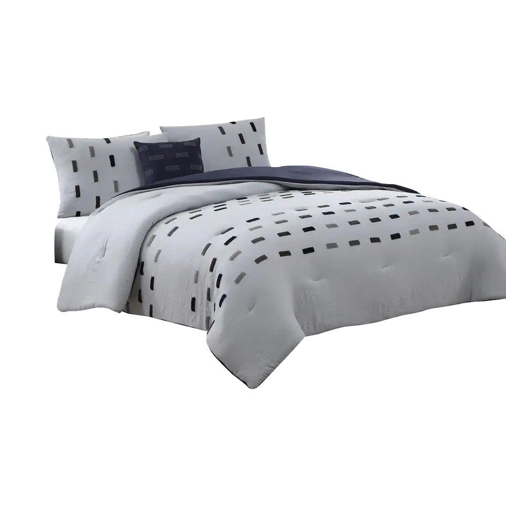 Owen 4 Piece Microfiber King Comforter Set, Pattern, The Urban Port, White By Casagear Home