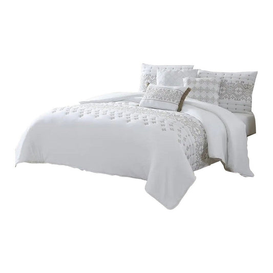 Lance Queen Quilt Comforter Set | 6 Piece | Microfiber | White