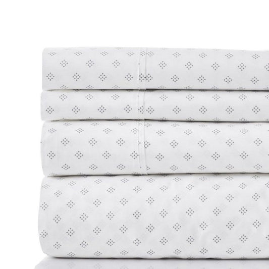 Matt Bed Sheet Set | 4 Piece Full | Organic Cotton | Printed | White