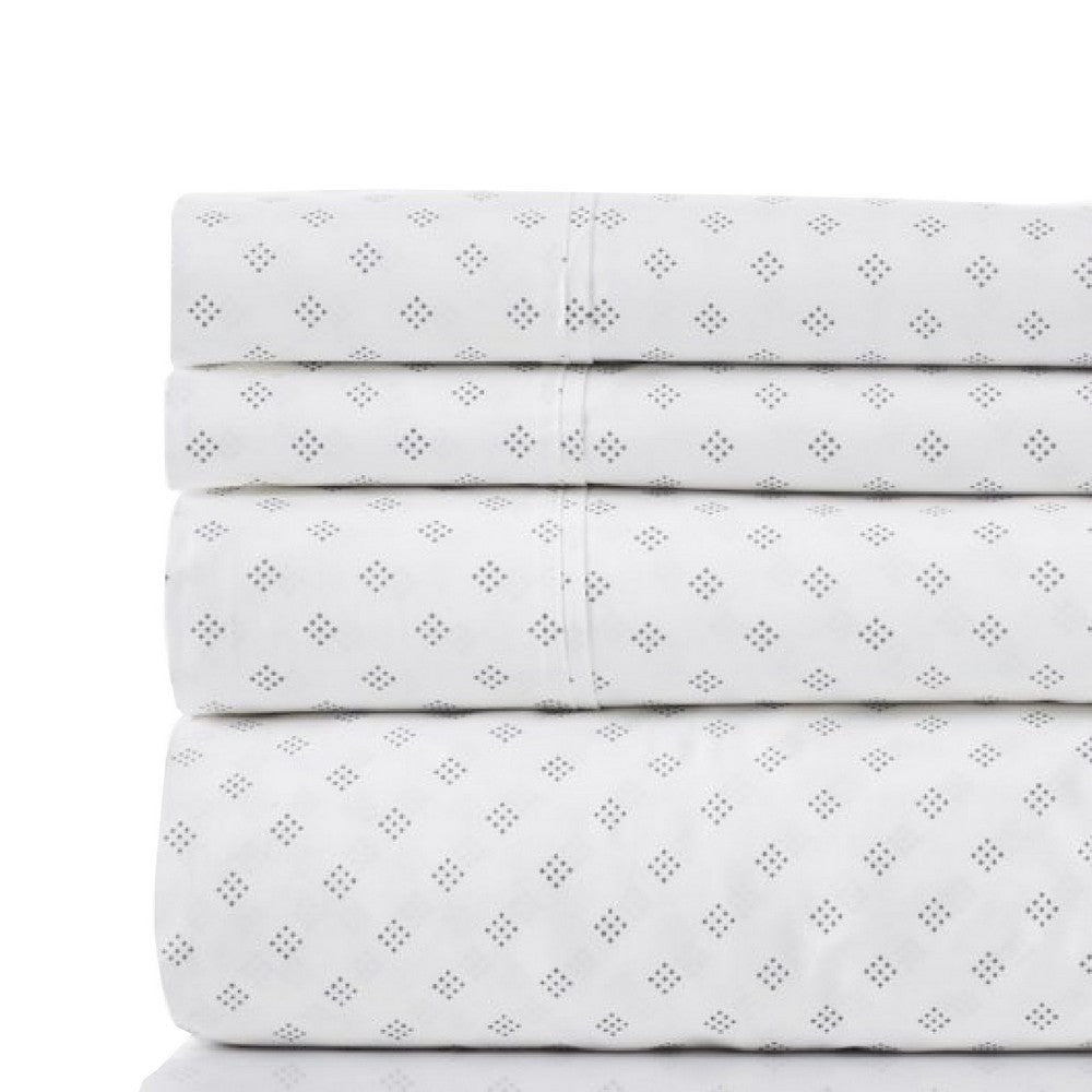 Matt Bed Sheet Set | 4 Piece Full | Organic Cotton | Printed | White