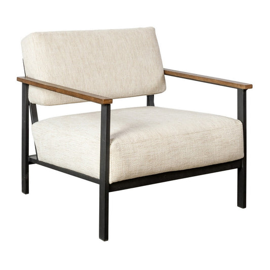 Accent Chair | Upholstered | Oak Arms | Beige, Black