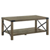 Eli 47 Inch Wood Coffee Table, Metal Brackets, Cross Bars, Rustic Oak Brown By Casagear Home