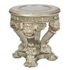 Abel End Table | 33" Round | Floral Carved Base | Champagne