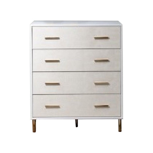 Emily 37 Inch Wood Tall Dresser Chest, 4 Drawers, Gold Handles, White By Casagear Home