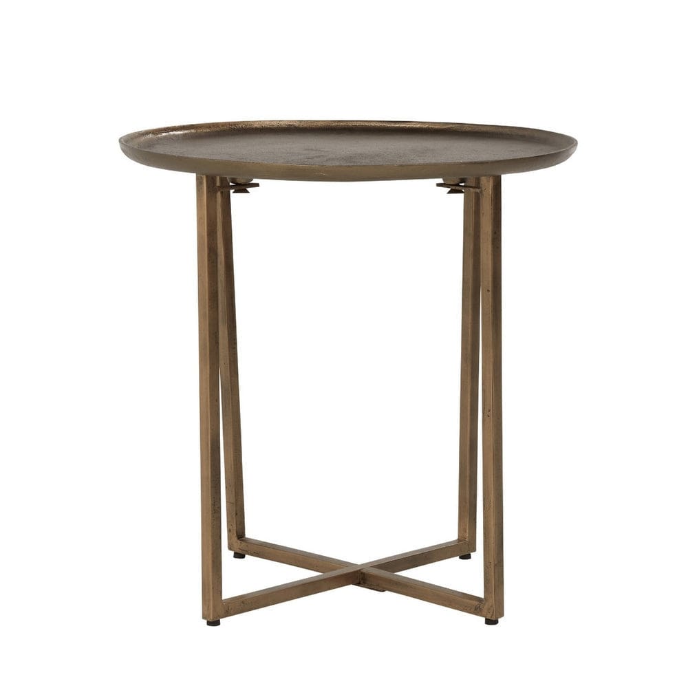 Rexi 24 Inch Aluminum Side End Table, Round Tray Top, Bronze By Casagear Home
