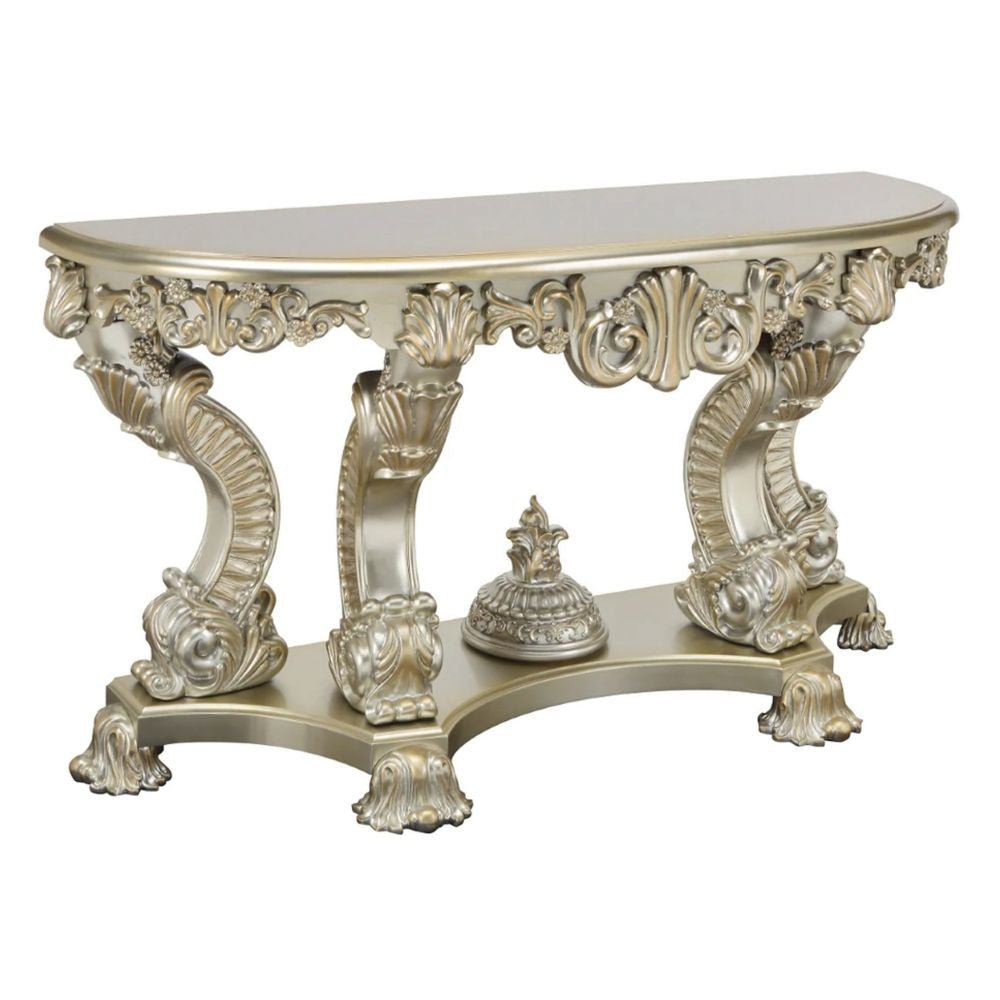 Esen Sofa Table | 67" | Crescent Shape | Carvings | Antique Gold