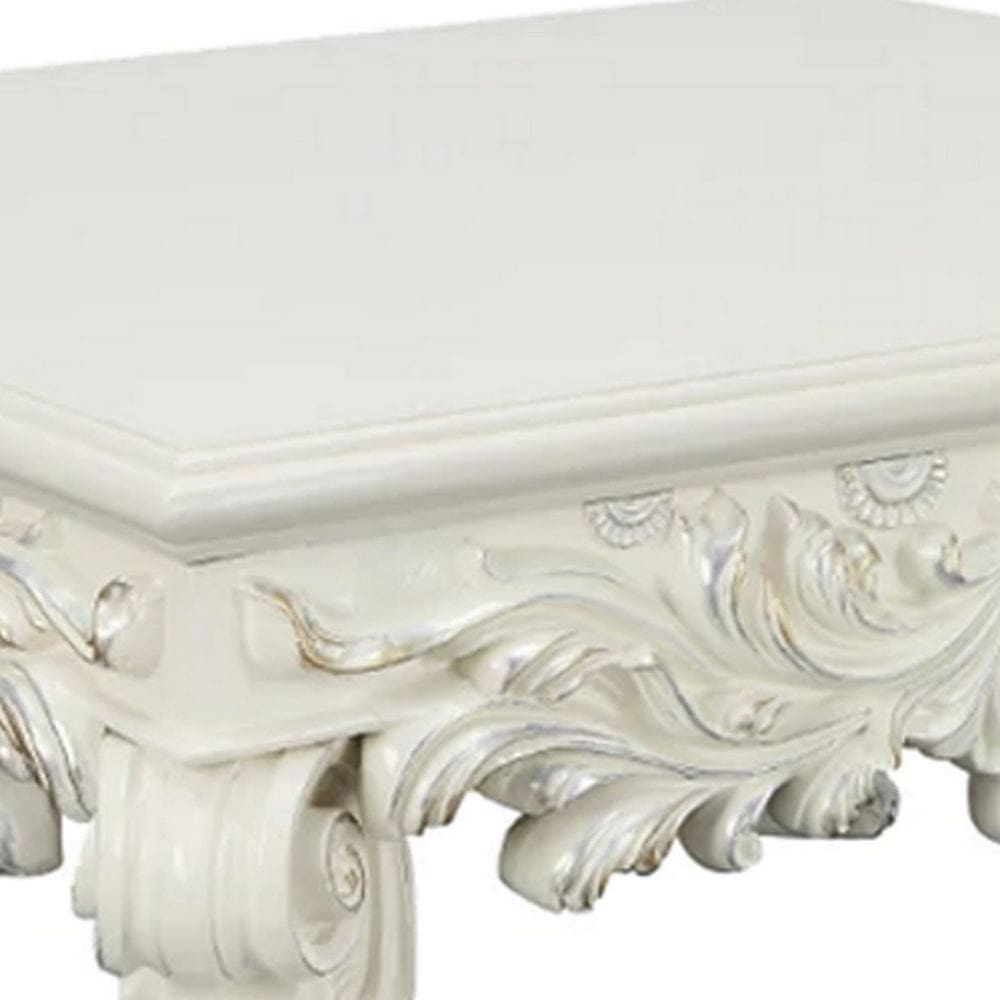 Ataa 50 Inch Square Coffee Table Ornate Floral Carvings Claw Feet White By Casagear Home BM279003