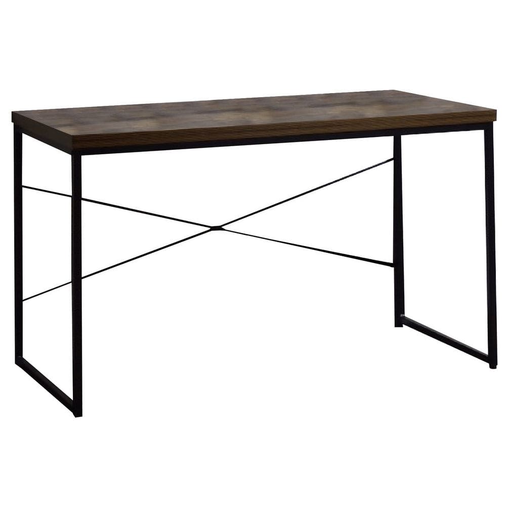 Linda 47 Inch Wood Console Sideboard Desk, Metal Legs, Oak Brown, Black By Casagear Home