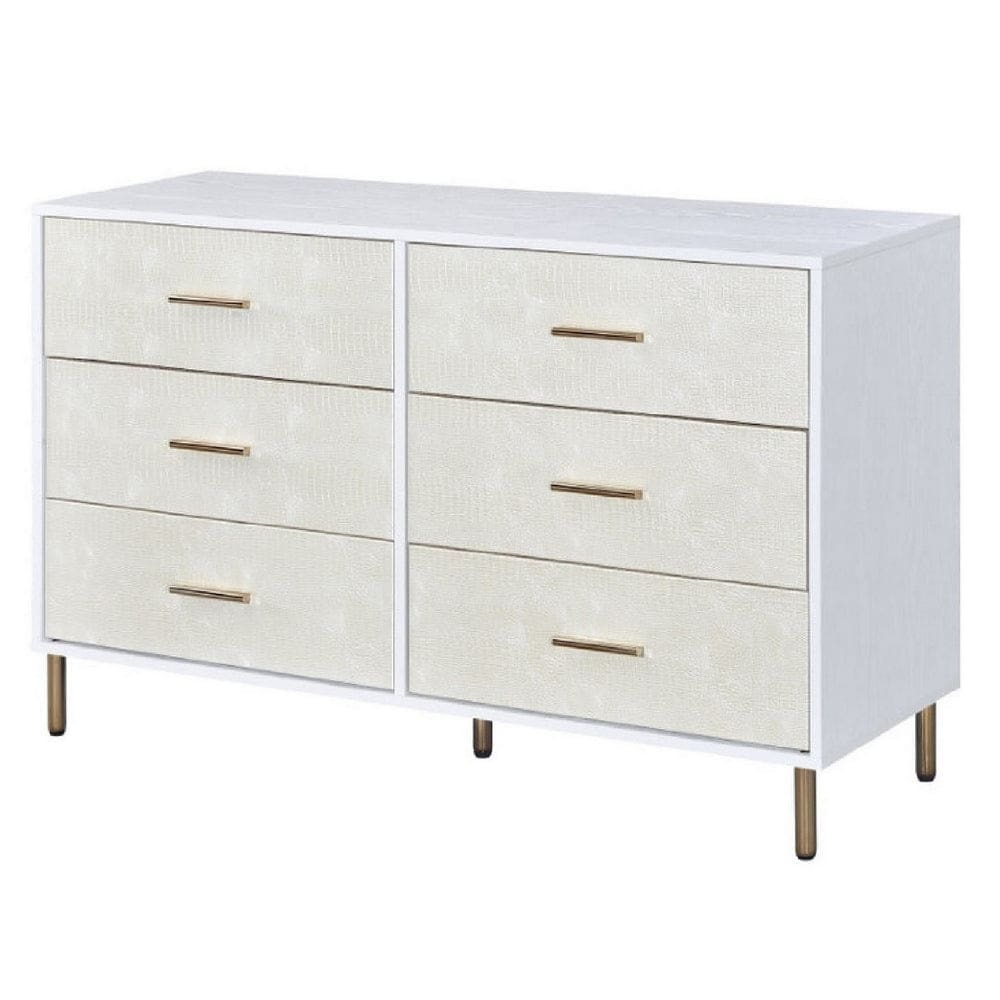 Emily 47 Inch Wood Side Dresser with 6 Drawers, Metal Bar Handles, White By Casagear Home