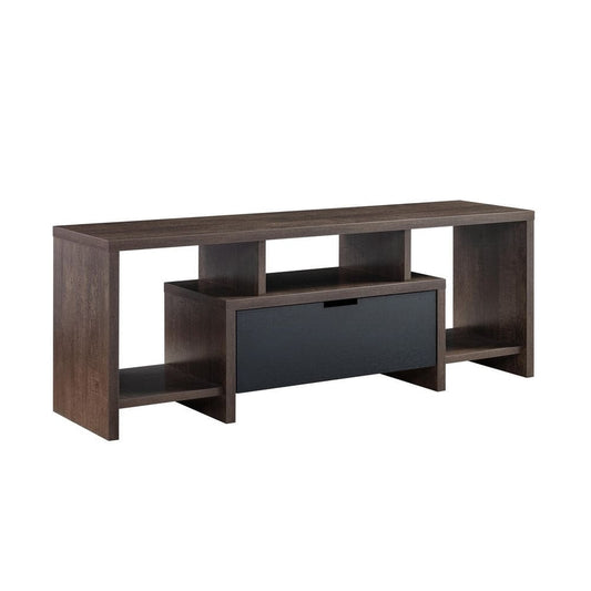 Elle 60 Inch TV Media Entertainment Console, 3 Compartments, Drawer, Walnut By Casagear Home