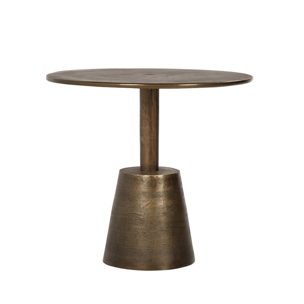 Ley 24 Inch Aluminum Side End Table, Round Top, Pedestal Base, Bronze By Casagear Home