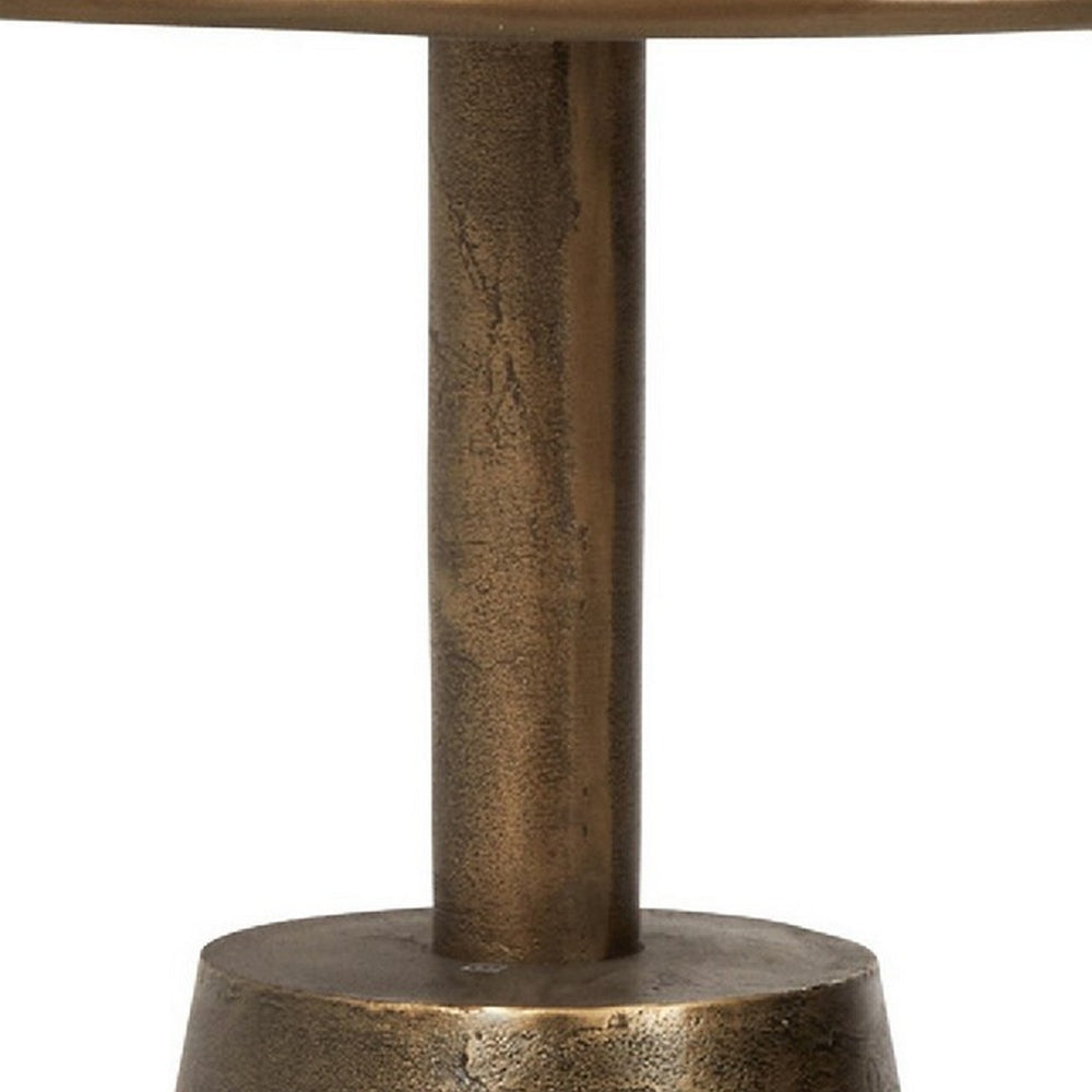 Ley 24 Inch Aluminum Side End Table Round Top Pedestal Base Bronze By Casagear Home BM279029