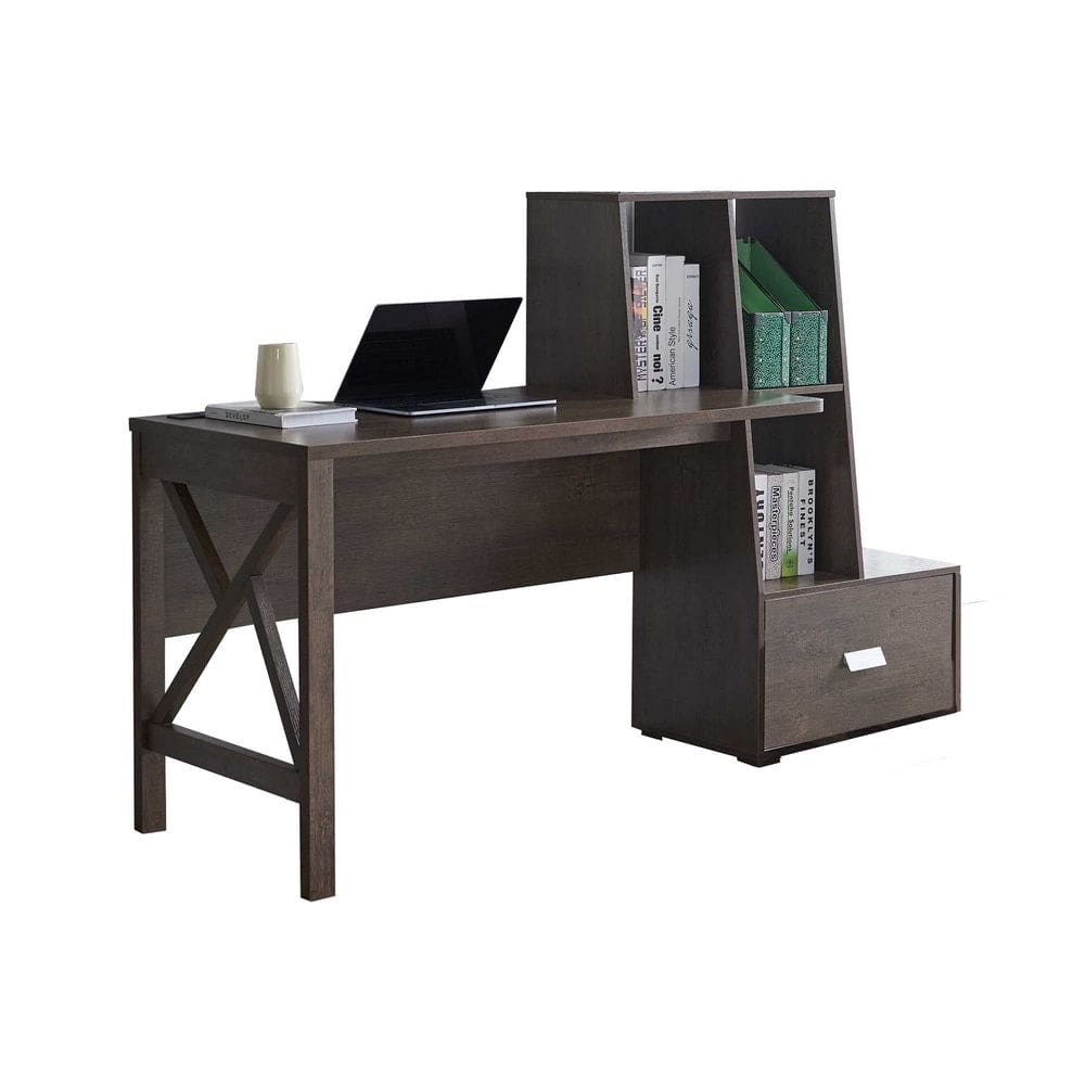 71 Inch Multipurpose Office Desk, 1 Drawer, 3 Compartments, Walnut Brown By Casagear Home