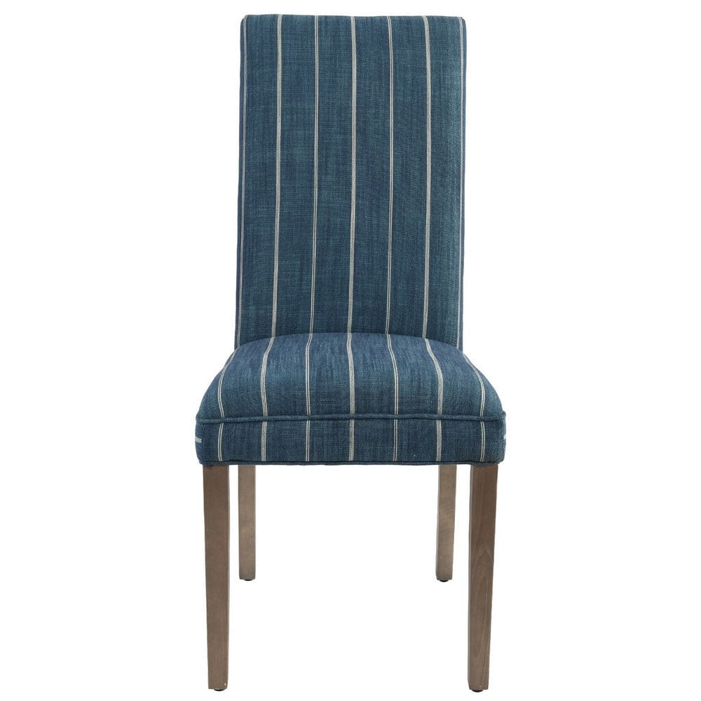 19 Inch Parson Style Dining Chair, Fabric, Stripes, Set of 2, Blue, Brown By Casagear Home