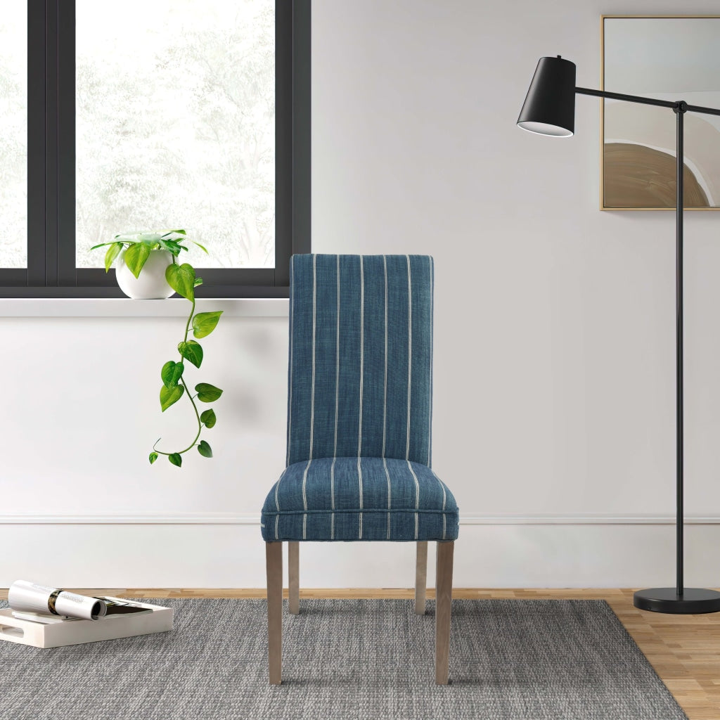Dining Chair | Parson Style | Striped Fabric | Set of 2 | Blue, Brown