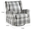 35 Inch Accent Swivel Chair Glider Checkered Fabric Light Gray By Casagear Home BM279086