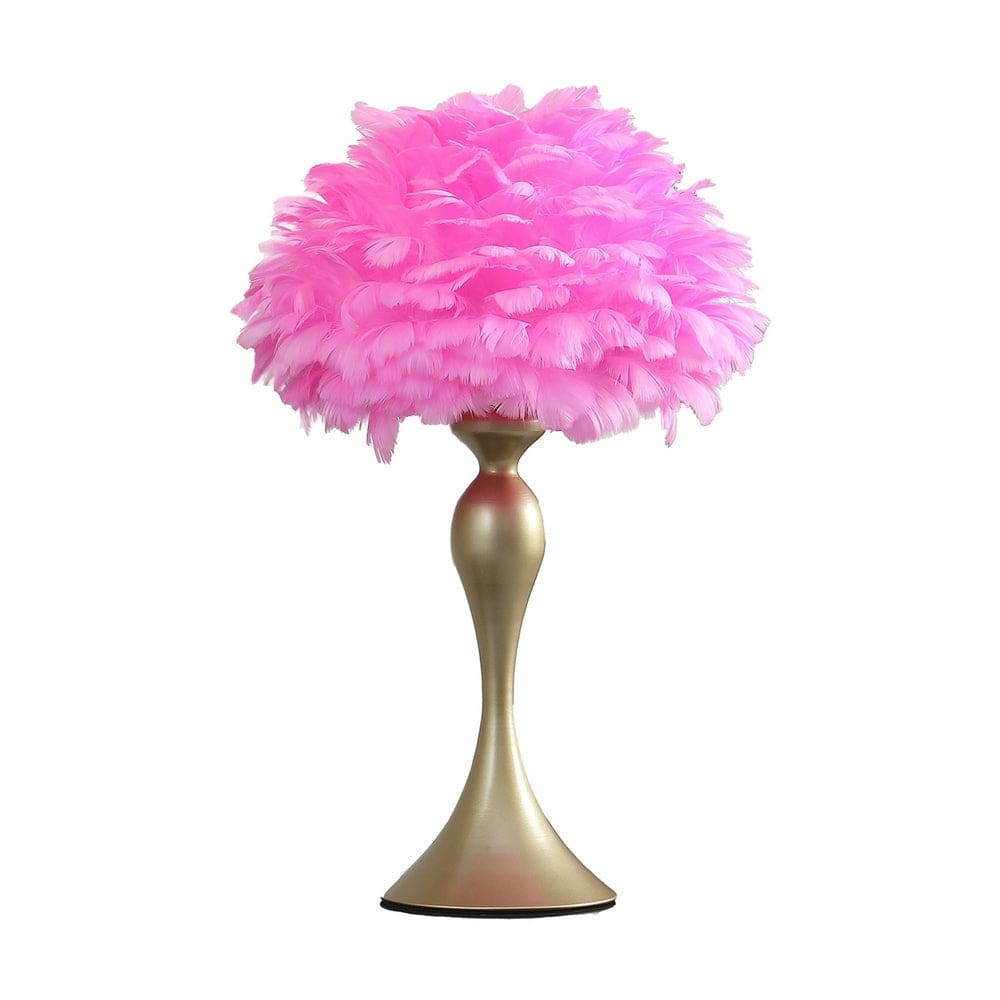 Lily 24 Inch Metal Glam Feather Table Lamp, Candlestick, 40W, Pink, Gold By Casagear Home