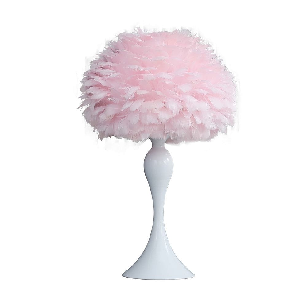 Lily Table Lamp | 24" | Feather Shade | Candlestick | Pink, White