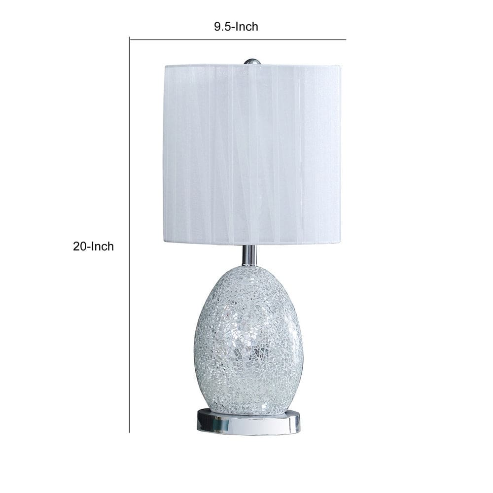 20 Inch Glass Table Lamp 9W LED 3 Way Switch Egg Shape Silver By Casagear Home BM279101