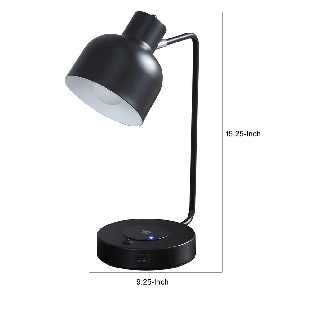 15 Inch Metal Table Lamp Adjustable Shade Wireless Charging Black By Casagear Home BM279103