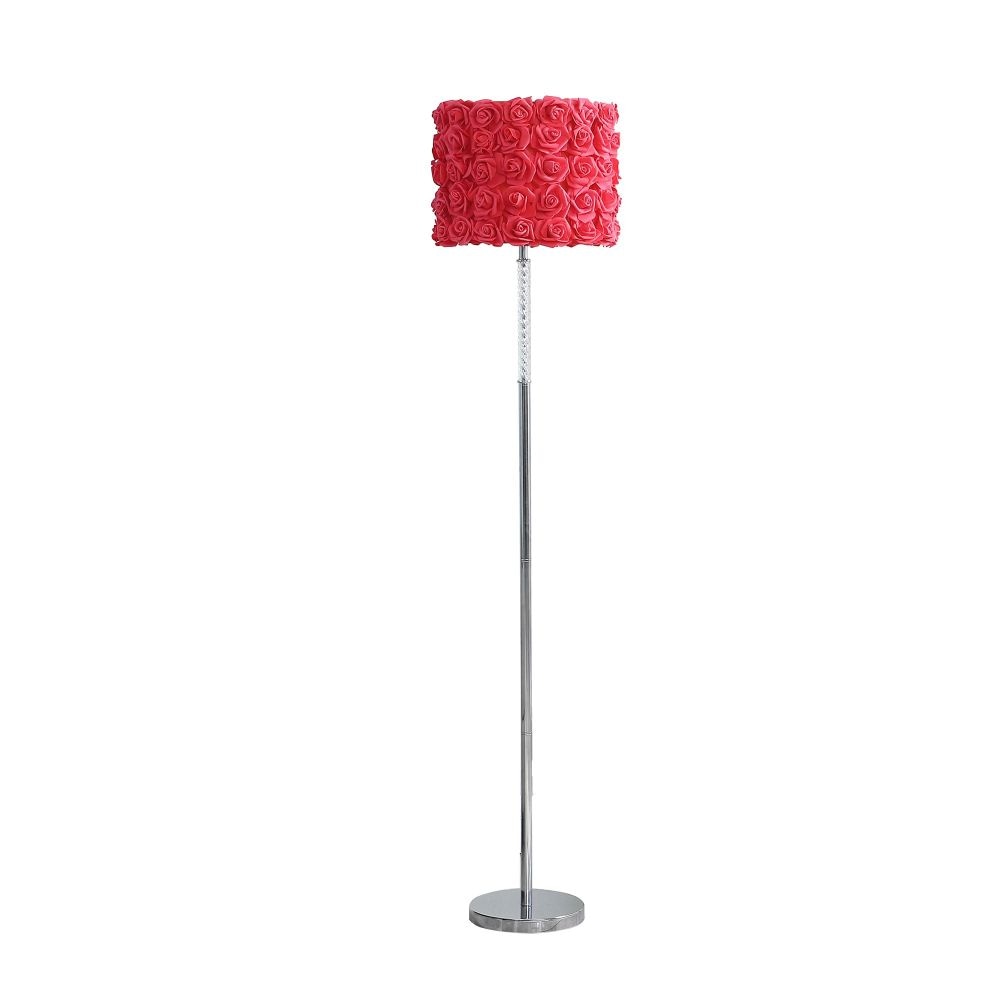 Finn 63 Inch Glamorous Floor Lamp, Rose Accent Shade, 100W, Red, Silver By Casagear Home