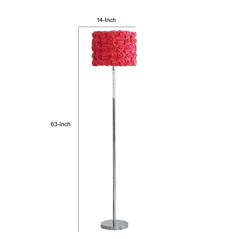 Finn 63 Inch Glamorous Floor Lamp Rose Accent Shade 100W Red Silver By Casagear Home BM279104