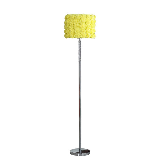 Finn 63 Inch Glamorous Floor Lamp, Rose Accent Shade, 100W, Yellow, Silver By Casagear Home