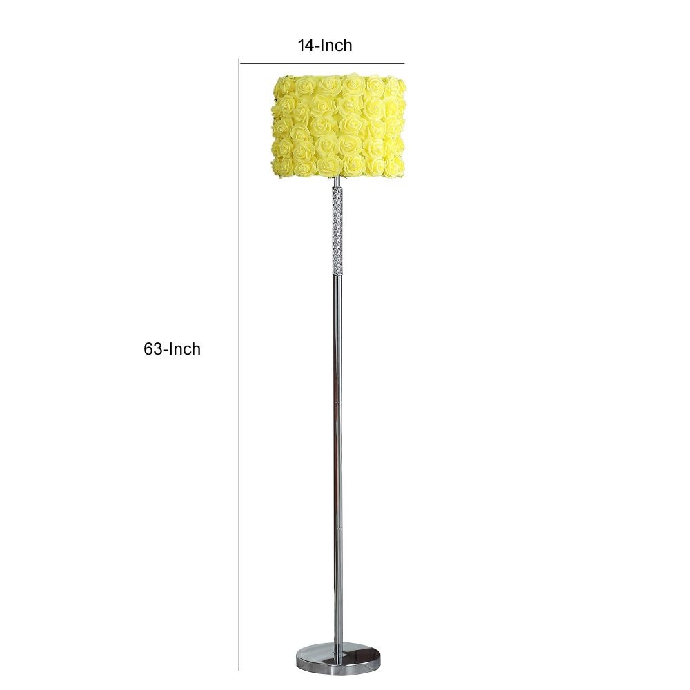 Finn 63 Inch Glamorous Floor Lamp Rose Accent Shade 100W Yellow Silver By Casagear Home BM279105