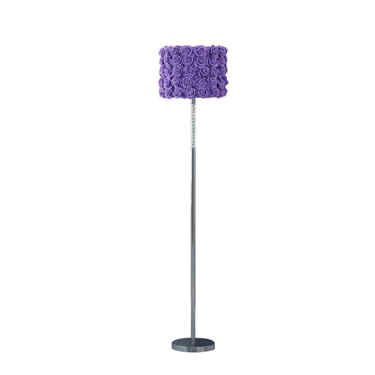 Finn 63 Inch Glamorous Floor Lamp, Rose Accent Shade, 100W, Purple, Silver By Casagear Home
