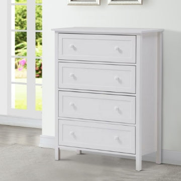 Mio 46 Inch 4 Drawer Tall Dresser Chest, Solid Wood, Glossy White By Casagear Home