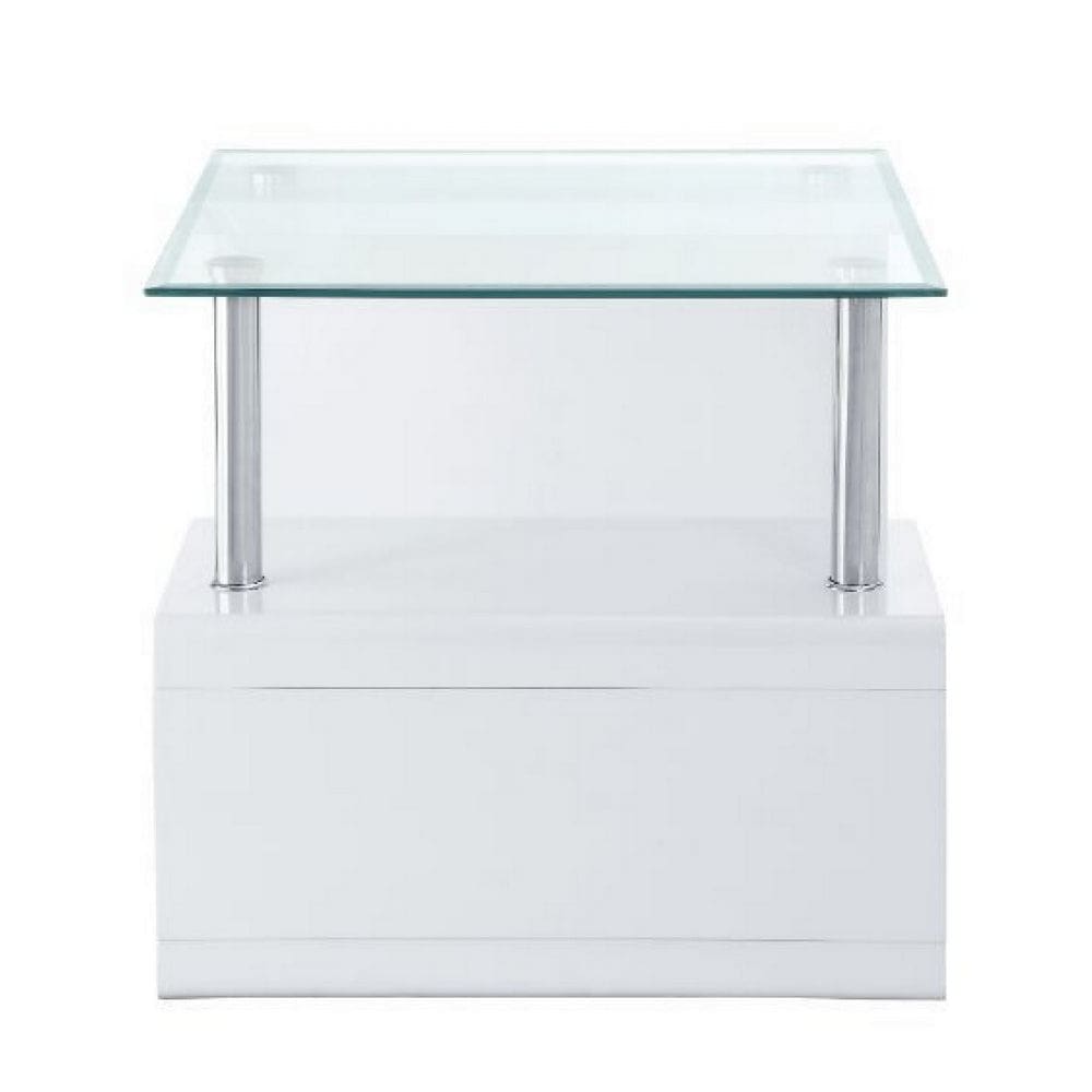 24 Inch Square Accent End Table Glass Top Open Shelf White Chrome By Casagear Home BM279165