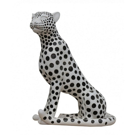 Cid 24 Inch Modern Polyresin Leopard Sculpture Decor, Dotted, White, Black By Casagear Home