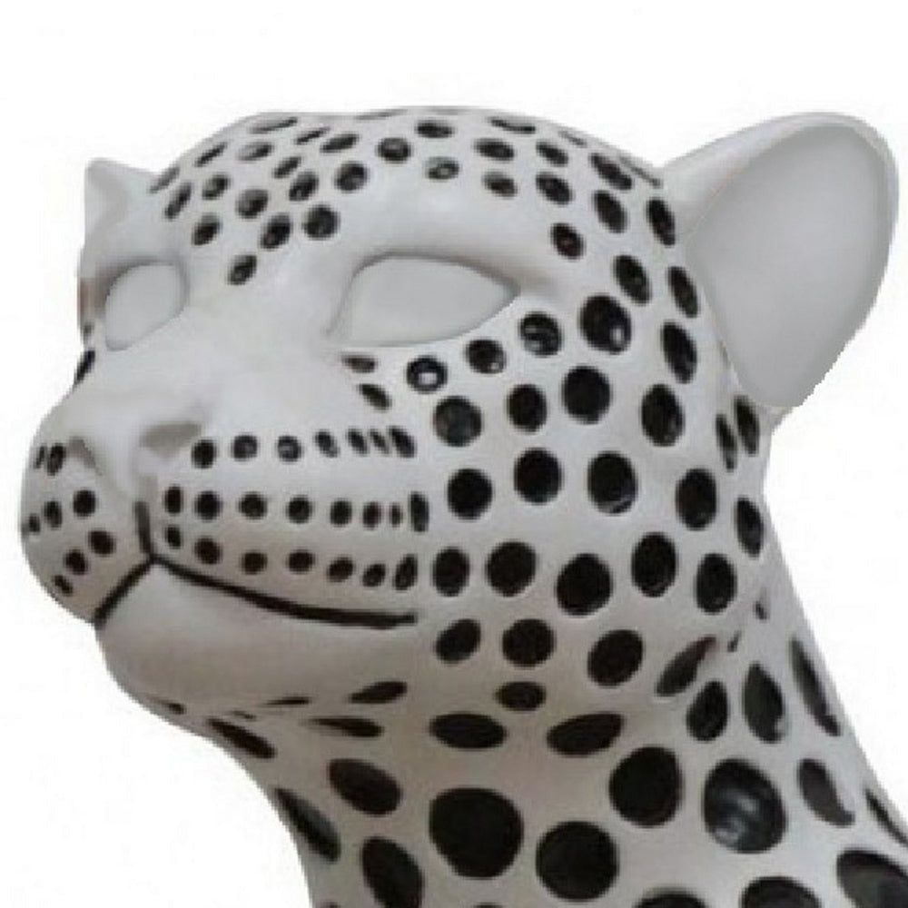 Cid 24 Inch Modern Polyresin Leopard Sculpture Decor Dotted White Black By Casagear Home BM279252