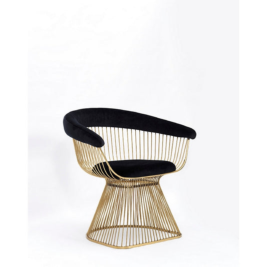 Cid 28 Inch Modern Dining Chair, Slatted Gold Cone Base, Black By Casagear Home