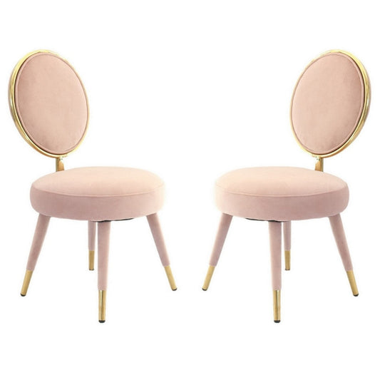 Cid 21 Inch Modern Glam Accent Chair, Round Backrest, Set of 2, Pink Velvet By Casagear Home