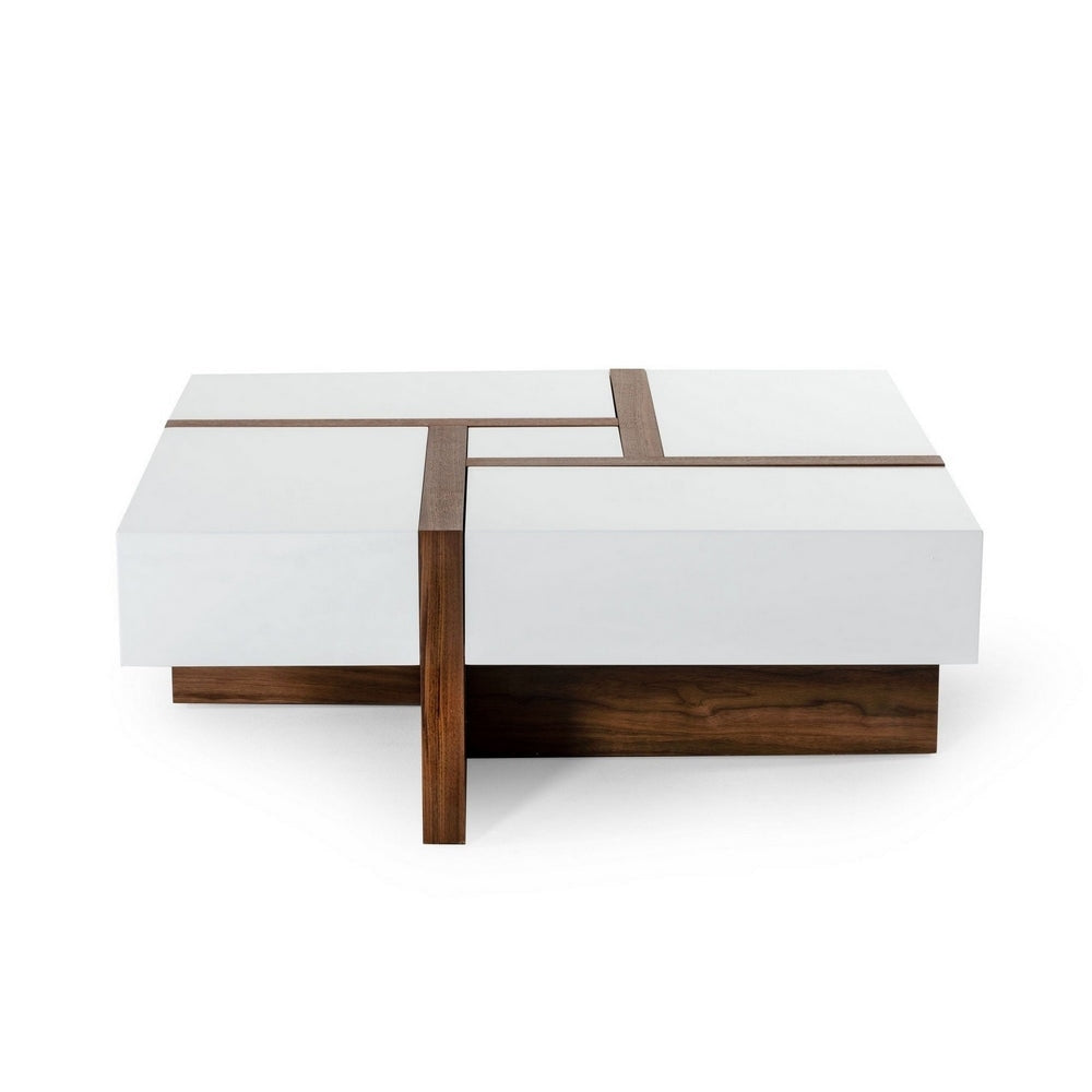 Cid 39 Inch Modern Wood Coffee Table Puzzle Top Storage White Walnut By Casagear Home BM279421