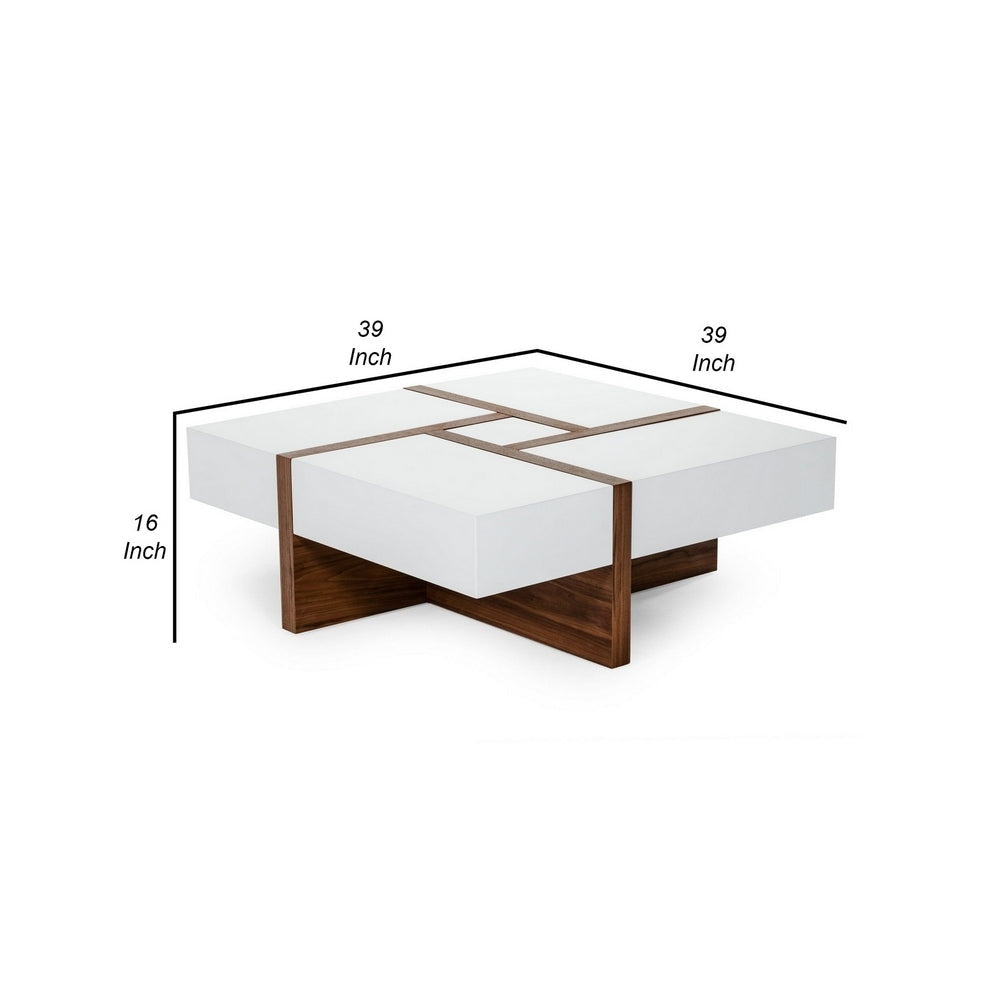 Cid 39 Inch Modern Wood Coffee Table Puzzle Top Storage White Walnut By Casagear Home BM279421