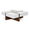 Cid 39 Inch Modern Wood Coffee Table, Puzzle Top Storage, White, Walnut By Casagear Home