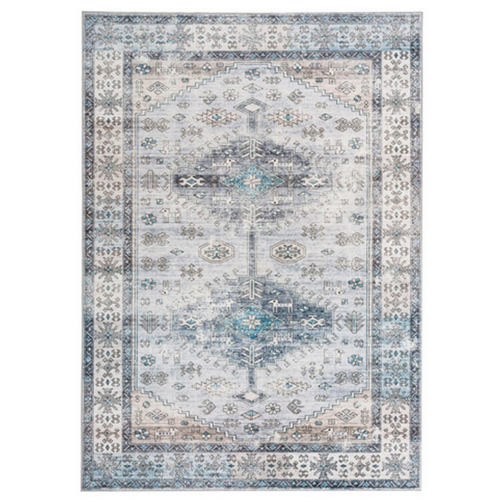 Nyx 10 x 8 Large Soft Fabric Floor Area Rug, Vintage Blue Border Design By Casagear Home