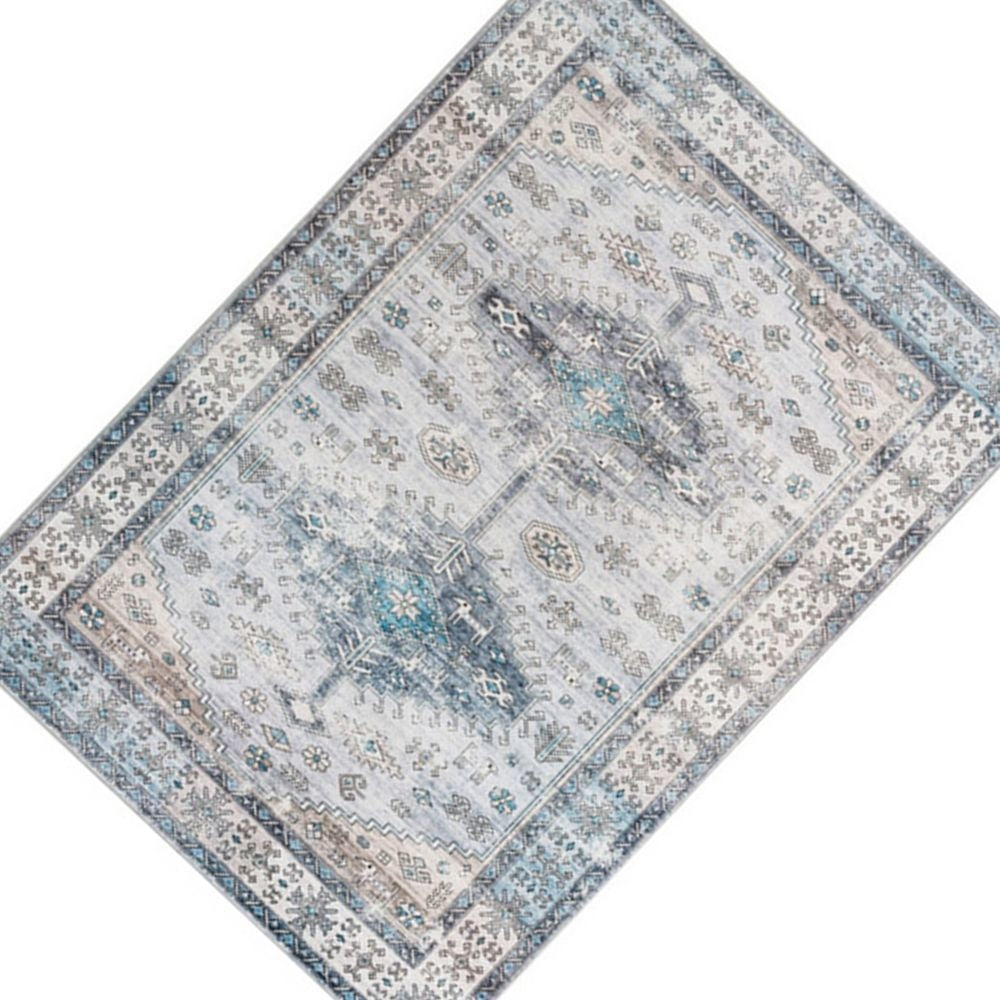 Nyx 10 x 8 Large Soft Fabric Floor Area Rug Vintage Blue Border Design By Casagear Home BM279707