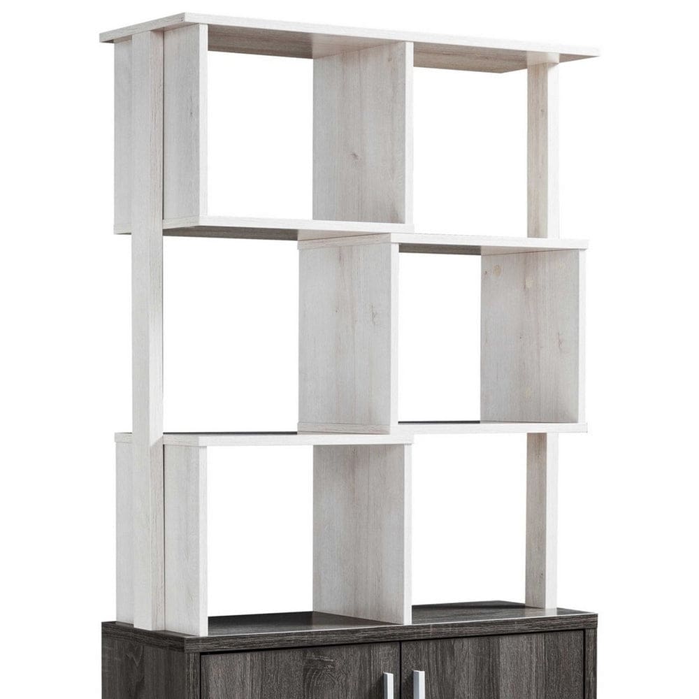 Crew 68 Inch Wood Bookcase Unit 1 Cabinet 6 Compartments Oak White Gray By Casagear Home BM279733