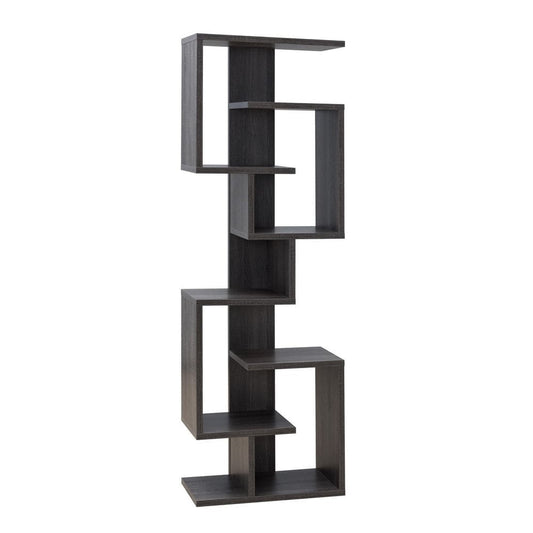 Andy 72 Inch Wood Bookcase, Geometric 7 Multi Layered Shelves, Gray By Casagear Home