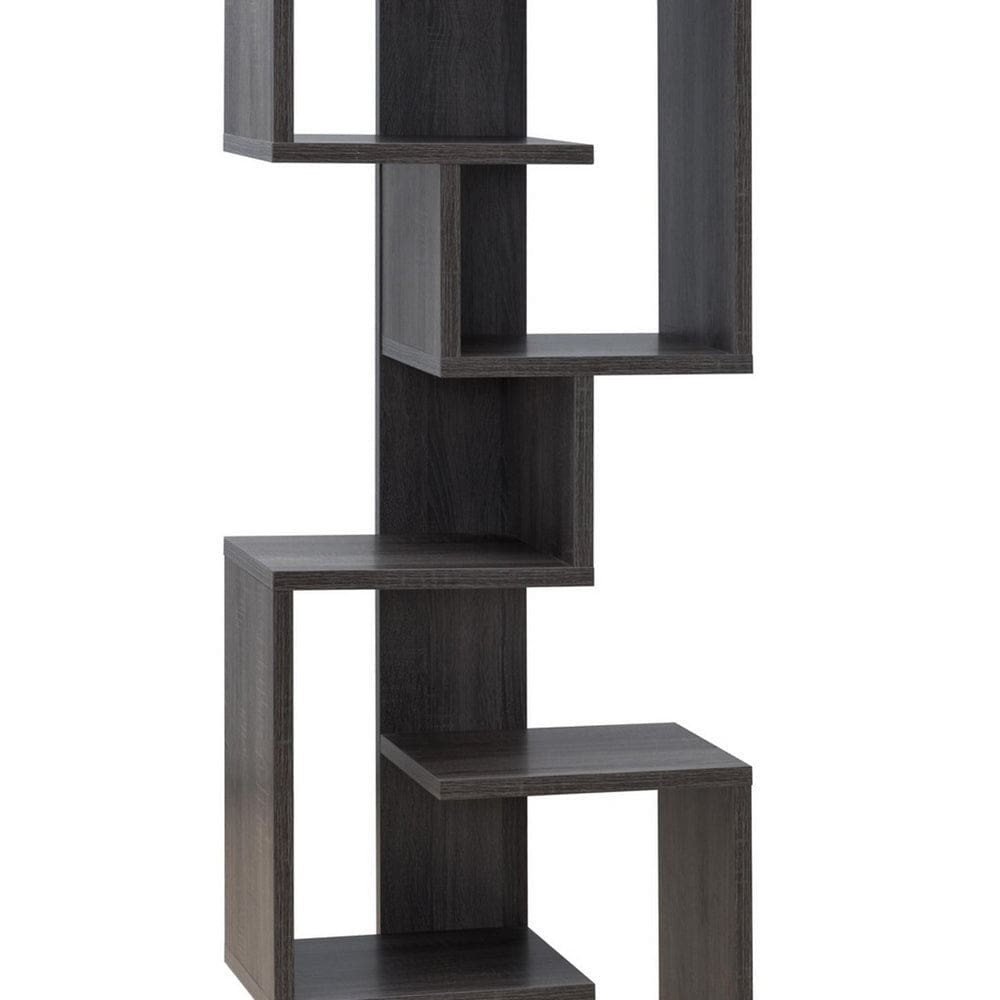 Andy 72 Inch Wood Bookcase Geometric 7 Multi Layered Shelves Gray By Casagear Home BM279735