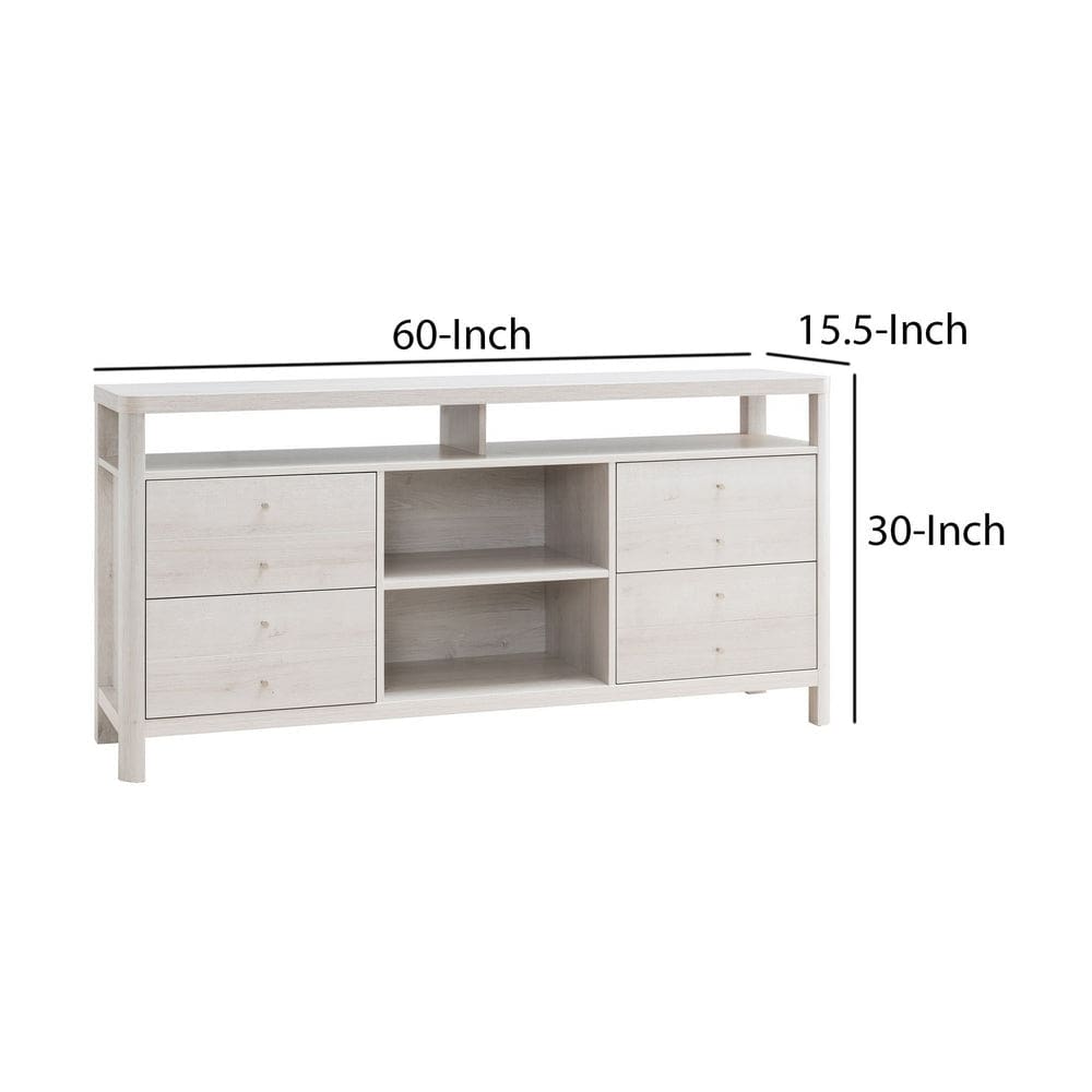 60 Inch Modern Sideboard Buffet Console Cabinet 4 Drawers Wood White Oak By Casagear Home BM279752