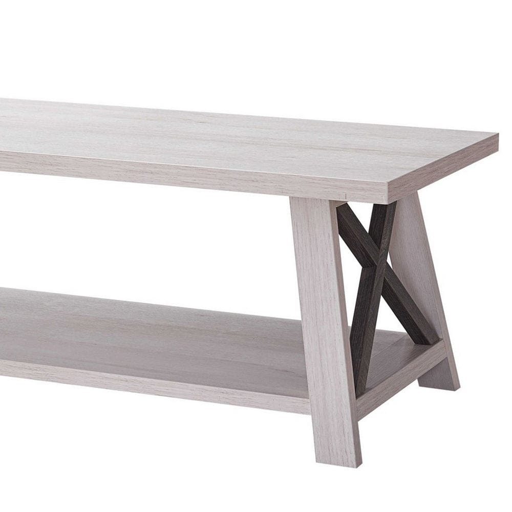 Tess 47 Inch Farmhouse Coffee Table 1 Shelf Wood White Oak Washed Grey By Casagear Home BM279757