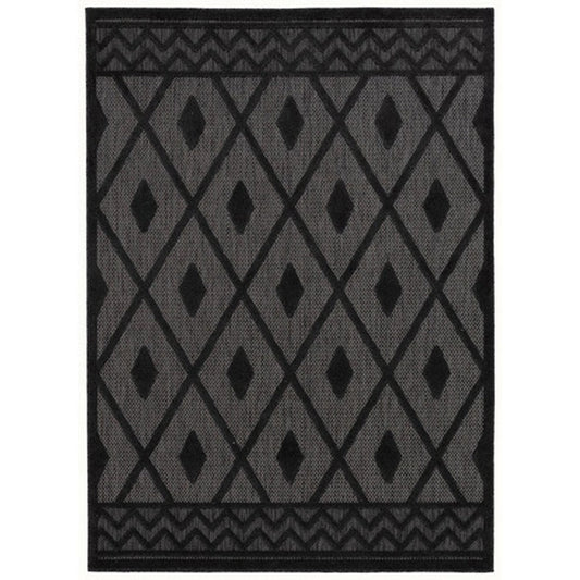 Gia 8 x 10 Fabric Area Rug, Harlequin Pattern, Modern, Large, Black, Gray By Casagear Home